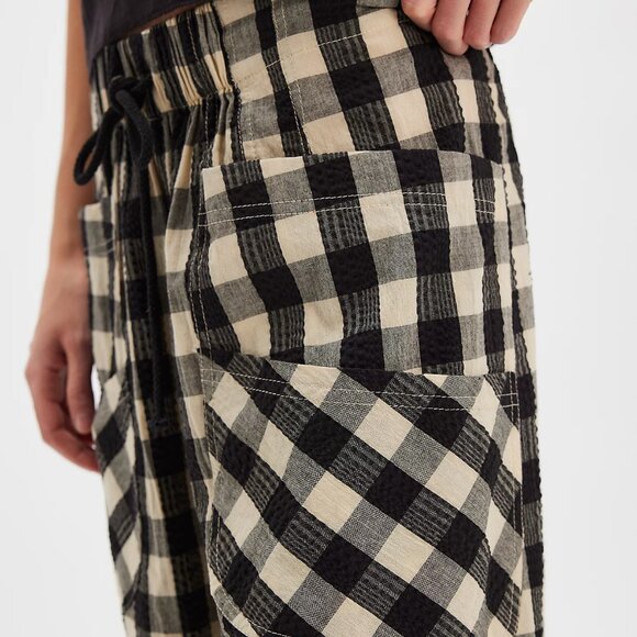 Free People Chime In Pull-On Pants Black Tan Small S Gingham - Picture 3 of 3
